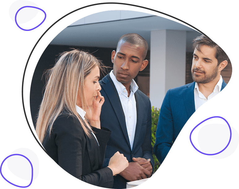 three people talking